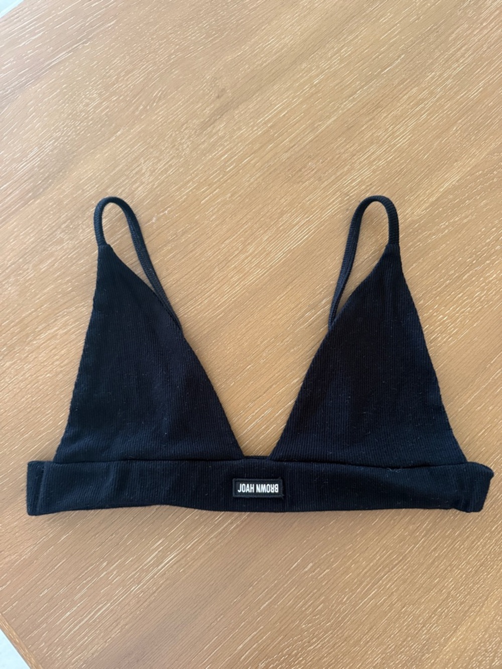 Joah Brown Black Ribbed Triangle Bralette